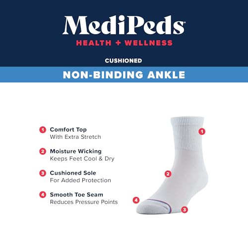 PEDS Women's Diabetic Quarter Socks with Non-Binding Top and Cushion 4 Pairs
