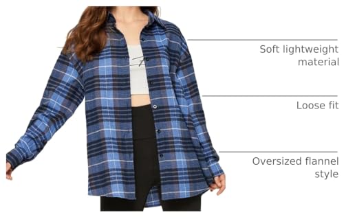 Image of HangNiFang Womens Flannel Plaid Shirts Oversized Button Shirts Blouse Tops