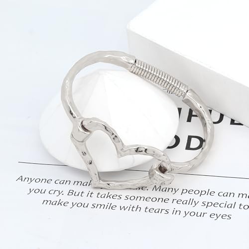 GIGB PBDK Silver Chunky Heart Shaped Bracelets for Women Trendy Adjustable Hammer Love Statement Bangle Minimalist Heart Bracelet Valentine's Day Charm Jewelry4
