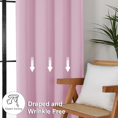 Image of Simplebrand Ava Pink Short Blackout Curtains for Bedroom 54 Inches Long 2 Panels Set, Solid Thermal Insulated, Energy Saving Window Treatment Curtains Blackout Drapes, W40 x L54 Inch, Pink