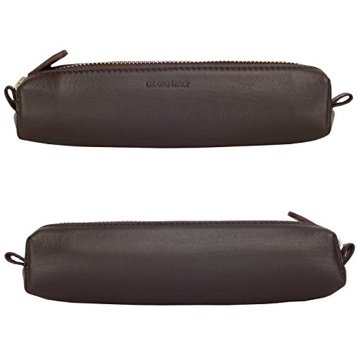 Image of DiLoro Italy Zippered Fountain Ballpoint Rollerball Pens and Pencils Case Holder Pouch Genuine Full Grain Soft Nappa Leather (Nappa Brown)