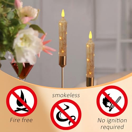 Image of 6.5 Inches Primitive Real Wax LED Flameless Khaki Short Candlesticks Hand Dipped Battery Operated Taper Candles with Timer Remote Candles for Vintage Rustic Home Decor, Pack of 4(Khaki)