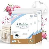 Natulim - Detergente en Tiras para Lavadora (150 Lavados) - Incluye efecto Suavizante, Ecológico, Hipoalergénico, Made in Spain - Ropa limpia y suave sin ensuciar el Planeta (Floral) - 3 Pack