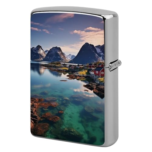 Étui à briquet en métal double face Îles de Norvège - Briquets de poche coupe-vent - Accessoires pour homme et femme