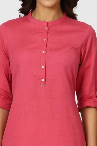 Image of W for Woman Lilac Mandarin Collar Cotton Blend Straight Kurta