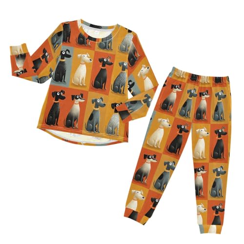 Long Sleeve Pajama Set for Girls Boys,Dogs Sitting in Squares Comfy Crewneck Sleepwears,Soft Kid's Homewear Clothes Underwear Sets 3T