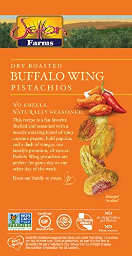 Setton Farms Pistachios, Buffalo Wing Flavored Pistachios, Naturally Seasoned, Dry Roasted No Shell Pistachios, Non-GMO Project Verified, Gluten Free, Vegan, Kosher, 5 Oz Resealable Bag