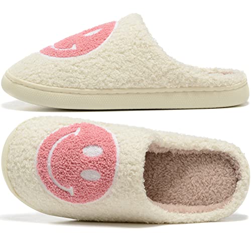 Retro Fuzzy Face Slippers for Women Men, Retro Soft Fluffy Warm Home Non-Slip Couple Style Casual Smile Face Slippers Indoor Outdoor Anti-Skid Warm Cozy Foam Slide Fuzzy Slides with Soft Memory Foam Shoes3