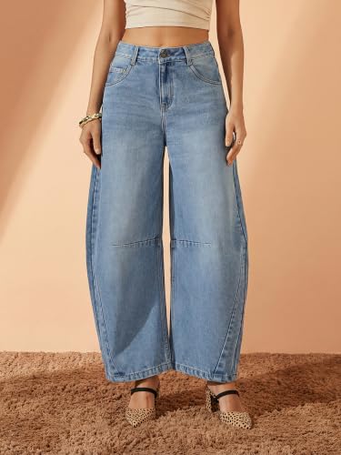 Image of Miss Chase Women's Wide-Leg High-Rise Regular-Length Stretchable Shaping Denim Jeans