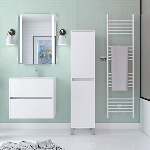 AURLANE Colonne de Rangement Blanc Laqué sur Pieds - Hauteur 160 cm - 2 Portes - Xenos