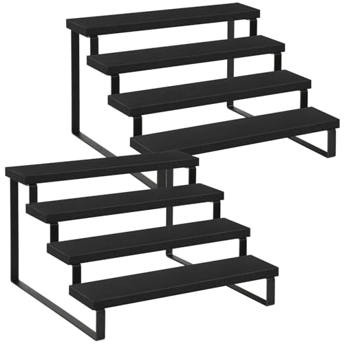 Image of YINMIT Wooden Display Riser Stand, Tiered Perfume and Cologne Organizer Stand, 4 Tier Spice Rack Organizer, Rustic Display Shelf for Candles (4 Tier,2Pack,Black)