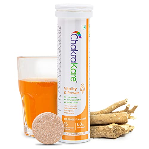 ChakraKare Vitality and Power Effervescent Tablets – Vitality Booster Supplement for Men – Enhance Strength, Stamina and Peak Performance – With L-Arginine, Ashwagandha, Safed Musli, Tribulus, Ginseng – Delicious Orange Flavour ChakraKare Vitality and Power Effervescent Tablets – Vitality Booster Supplement for Men – Enhance Strength, Stamina and Peak Performance – With L-Arginine, Ashwagandha, Safed Musli, Tribulus, Ginseng – Delicious Orange Flavour