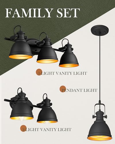 Image of 3-Light Black Bathroom Vanity Light Over Mirror, Industrial Style