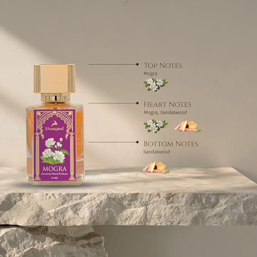 Image of Aranyam Perfumes Mogra Premium Floral Perfume for Women Long Lasting Fragrance 50ml (Eau De Parfum) Gift for Women, No Synthetic Chemicals, Alcohol Free, Liquid