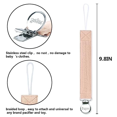Pacifier Clip for Baby Boy and Girl - Linen Soft Fabric Pacifier Hold with Clip for Binky, Leash Soothie Holder Unisex 4 Pack (Blue）