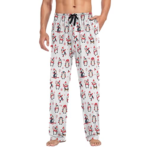 Christmas Winter Men's Pajama Pants Cute Penguin with Candy Super Soft Lounge Pajama Bottoms with Pockets4