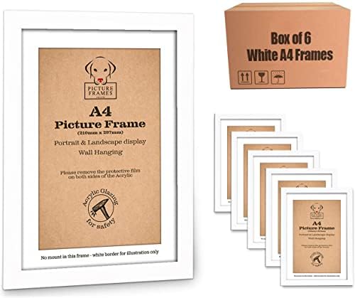 Box of 6 A4 Picture Frames - A4 White Frame, A4 Frames, A4 Frame White, White A4 Frame, White Picture Frames, Certificate Frame, A4 Certificate Frames, Frames for A4 Prints, Picture Frames A4 Size