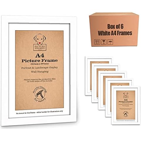 Box of 6 A4 Picture Frames - A4 White Frame, A4 Frames, A4 Frame White, White A4 Frame, White Picture Frames, Certificate Frame, A4 Certificate Frames, Frames for A4 Prints, Picture Frames A4 Size Cover