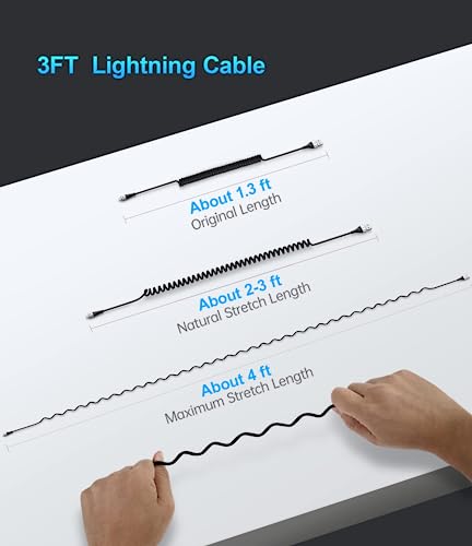 Cable de carga para iPhone en coche cable Lightning corto y elástico compatible iPhone 12 13 6