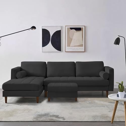 Image of Lezra LHS 4 Seater L Shape Sofa Set with Center Table for Living Room (Black Fabric) Premium Fabric Sofa