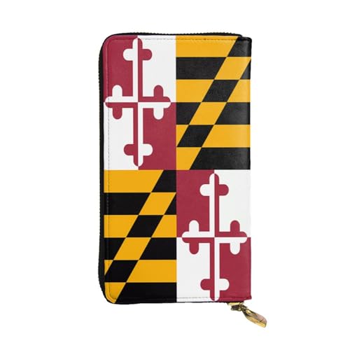 Maryland Flag Leather Hand Wallet for Women Long Zipper Clutch Purse for Cash Cards Coin