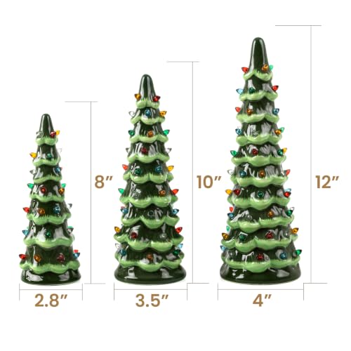 Cordless Lighted Ceramic Christmas Tree Set of 3 Pre-Lit Green - Image 2