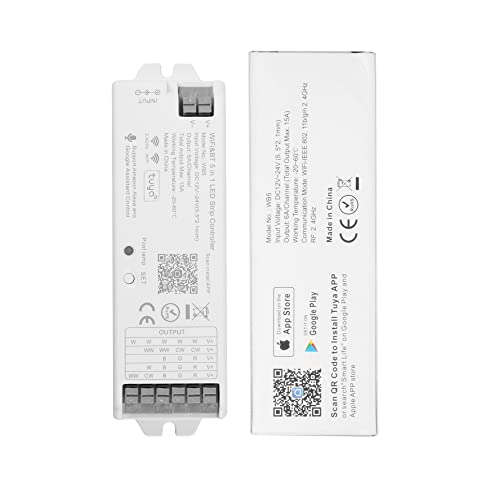 HUSUKU S1 5in1 WB5 2.4GHz Tuya WiFi PWM LED Controller for Dimming CCT RGB RGBW RGBCCT LED Strip, Smart APP Control Fit for Alexa Echo/Google Assistant Home/Siri, RF Control with R1 Remoter