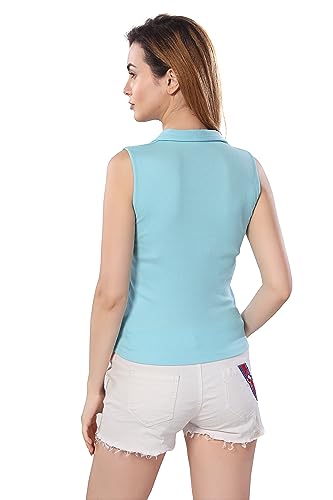 Image of TRASA Women's Sleeveless Rib Knitted Cotton Racer Back Tank Tops Collared Neck Crop Tank Tops - Available Sizes -XS, S, M,L,XL,2XL