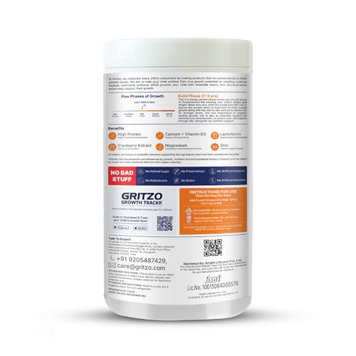 Image of Gritzo SuperMilk Growth+ (7-9y Girl), Strawberry Swirl, 400g | 10g Protein with 20 Vitamins & Minerals | Zero Refined Sugar