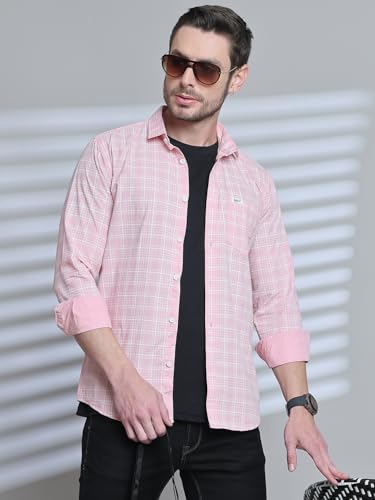 Image of Majestic Man Comfort Slim Fit Spread Collar Small Checked Cotton Casual Shirt