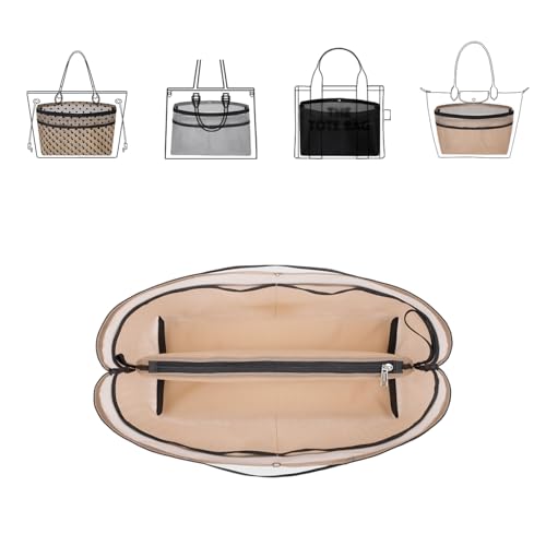 ZTUJO Purse Organizer Insert For Handbags,Mesh Bag Organizer Insert With Zipper Bag Tote Shaper Fit Speedy Neverful PM MM le Pliage,Light Weights (Beige, Large)