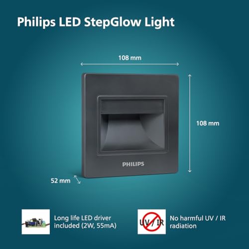 PHILIPS 2W Decorative LED Step Light | StepGlow Surface Mounted Anthracite Outdoor LED Stair Light | Warm White, Pack of 4, ABS