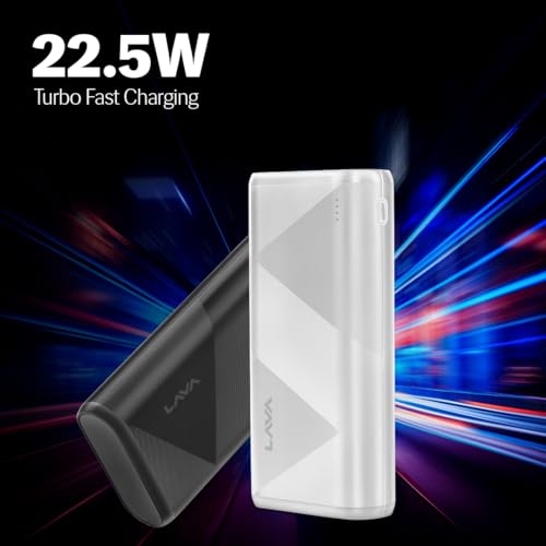 Image of Lava POWERMAX [10000mAh] 22.5W Premium Fast Charging Power Bank with Triple Charging Ports, Superior Graphic Design, Strong Polycarbonate Body & BIS Certified, Made in India (Black)