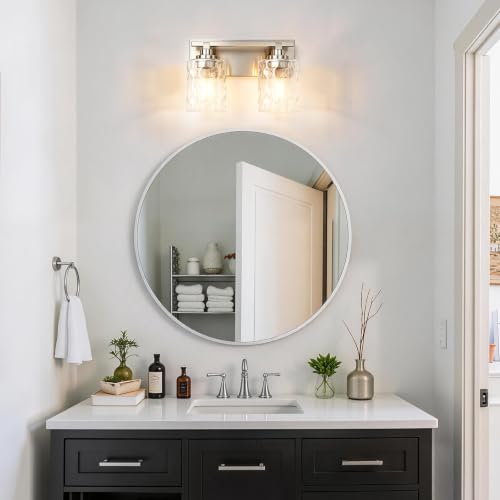 Image of Bathroom Light Fixtures,2-Light Brushed Nickel Vanity Lights Over Mirror