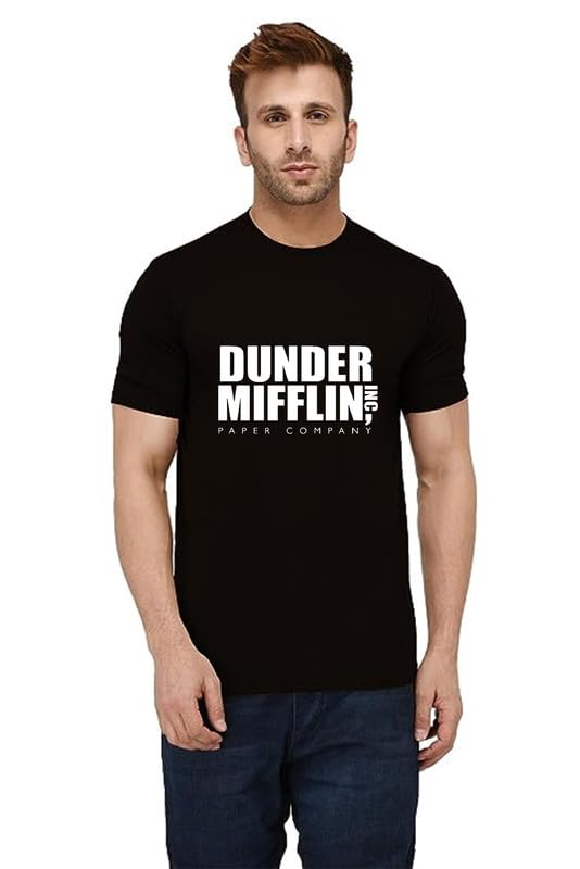 GenericFA Se Fashion |Graphic Printed Unisex Tshirt for Men and Women| Round Neck T Shirt |Dunder Mifflin |100% Cotton, Black, Size- Medium M