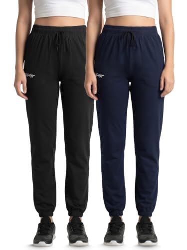 Image of Fflirtygo Cotton Solid Joggers /Track Pant /Solid Pajama /Leggings �100% Export Quality Soft Cotton Night Wear /Pocket Pyjama for Women Combo Pack of 2Pcs, Blue and Grey