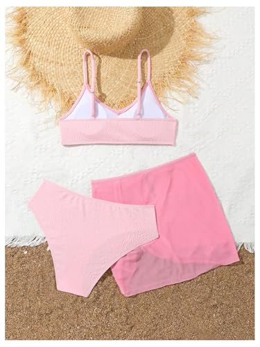 MakeMeChic Girl's Bikini Sets Textured Wireless Swimsuit with Mesh Sheer Beach Skirt2