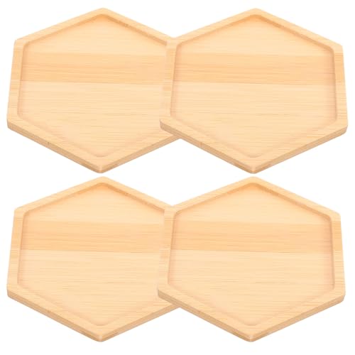 SKISUNO 4個 竹製六角形木製コースター 滑り止め機能付き耐熱パッド 木目調テーブル保護用 カフェや家用マグカップ対応インテリア雑貨