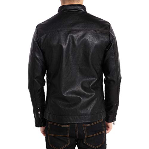Image of WULFUL Men's Stand Collar Leather Jacket Motorcycle Lightweight Faux Leather Outwear