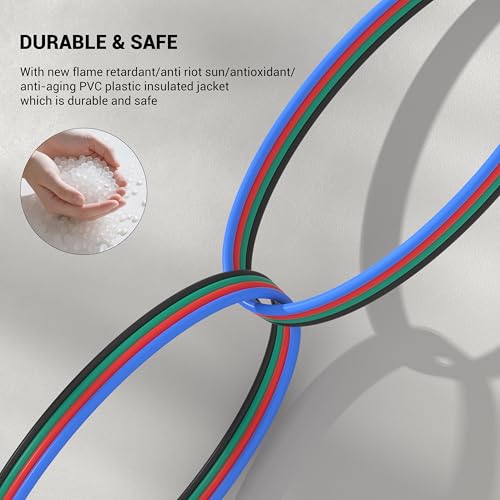 Image of PAUTIX 65.6ft /20M Extension Cable Wire Cord,22AWG 4-pin Wire Cord for RGB COB LED Strip Lights,3528 /5050 Tape Light,5V 12V 24V Low Voltage Extension,Copper Clad Aluminum Copper Wire