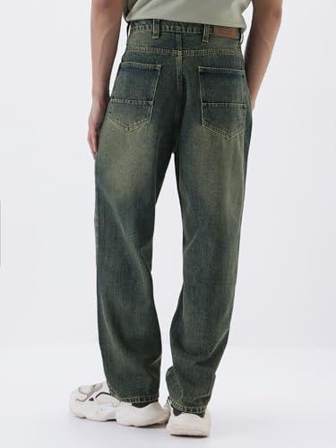 Image of Urbano Fashion Men's Loose Baggy Fit Heavy Washed Jeans Non-Stretchable