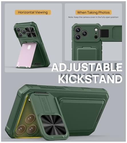 Image of SSLOTSCASE for 17 Pro Max Case with Card Holder & Camera Cover Stand, Green
