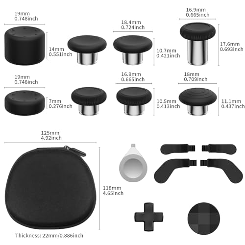 Image of CHARM FOCUS 16-in-1 Metal Thumbsticks Replacement Kits for X-box Elite Series 2, X-box Elite 2 Controller Accessories, Includes Magnetic Joysticks, Paddles, Silicone Caps, D-Pads, 1 Tool (Black)