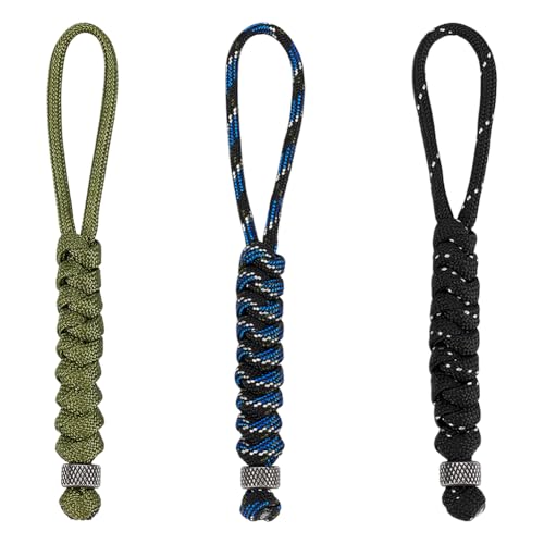 UNICRAFTALE - Cuchillo de paracord con 4 perlas de cráneo trenzado para navajas de bolsillo, herramientas EDC cuerdas tácticas para acampar al aire libre emergencia, Múltiples colores, 130mm