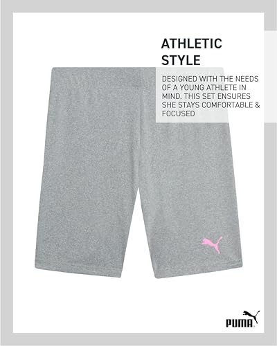 Image of PUMA Girls' Biker Short Set - 2 Piece Short Sleeve Crewneck Graphic Tee Shirt and Bike Shorts for Girls (Sizes: 7-14)