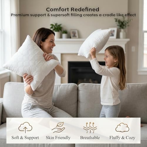 Image of AYKA Microfiber Cushion Filler Set of 2 (24x24 Inch) | Soft & Fluffy Sofa Cushions Inserts | Premium Polyester Fiber Throw Pillows for Sofa, Couch, Bed & Living Room Decor | White