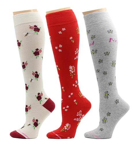 Image of Dr. Motion 3 Pairs Light Summer Bright Fun Graduated Compression Women's Knee-Hi Socks