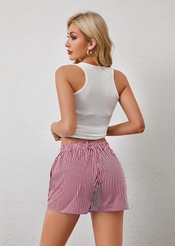 Image of Ythomm Womens Lounge Shorts Y2k Striped Print Elastic Waist Pajama Shorts Cute Boxers Bottoms With Pockets Comfy Sleepwear