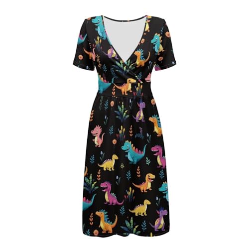 Image of Women's Summer Formal Dresses Short Sleeve Wrap V Neck Dresses Bridesmaid Wedding Guest Dress with Pockets