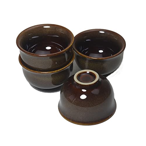 Image of Liang baobao Mini Porcelain Cup Set of 4 Colourful Ceramic Tea Cup with Kiln Glaze Cups 2.5oz (Brown)